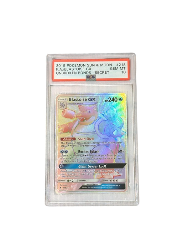2019 POKEMON SUN & MOON UNBROKEN BONDS SECRET #218 FULL ART/BLASTOISE GX PSA 10