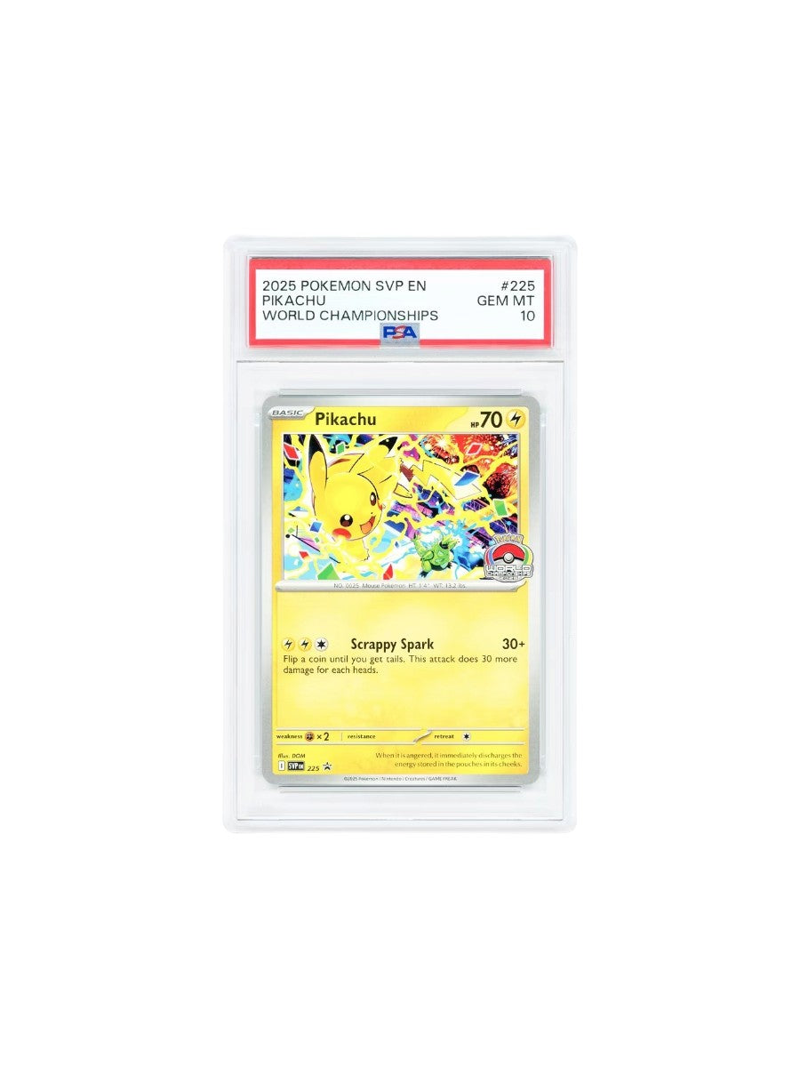 2025 POKEMON SVP EN-SV BLACK STAR PROMO WORLD CHAMPIONSHIPS #225 PIKACHU PSA 10