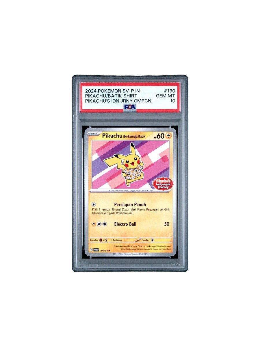 2024 POKEMON INDONESIAN SV-P PROMO #190 PIKACHU IN BATIK SHIRT PSA 10