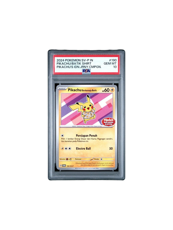2024 POKEMON INDONESIAN SV-P PROMO #190 PIKACHU IN BATIK SHIRT PSA 10